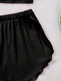 Women's Pajama Set Solid Color Camisole Crop Top and Ruffle Shorts, Sleeveless Soft Sleepwear, Summer Loungewear Outfit