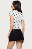 Women's summer fashion retro polka dot short-sleeved printed slim round neck top