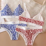 Women Seamless Bra Set Low Waist Panties Leopard Bralette Sexy Lingerie Set Vneck Sport Brassiere Female Cotton Underwear Set
