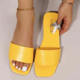 Women Fashion Sandals 2026 New Summer Flat Shoes Square Toe Slip-on Girls Indoor Street Slippers Plus Size Beach Slides