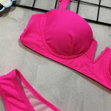 Sexy Ribbed Underwired V-bar Bikini Women Swimsuit Female Swimwear Two-pieces Bikini Set High Cut Bathing Suit Swim Beach Wear