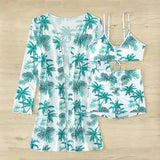New Sexy 3 Pieces Suit for Women Neck Hanging Bikini Set+Cover-up Swimwear Sunproof Tankini High Waist Shorts Swimsuit Beachwear