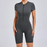 Padded Backless Yoga Cycling jumpsuit  Women Zipper GYM Sportswear Fitness One Piece Sports Suit V Back Workout Playsuit