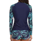 Women Two Pieces Vintage Print Rash Guard Swimwear Long Sleeve Shirt Shorts Surf Top Retro Print Running Shirt Split Swimsuit