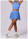 Sports Tennis Short Skirt Women's Summer Pleated Fake Two-piece Quick Drying Skort Fitness High Waist Pocket Yoga Running Skirts