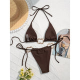 Sexy Halter Metal Rings High Leg Cut Bikini Female Swimsuit Women Swimwear Two-Pieces Bikini Set Bather Bathing Suit Swim V6564