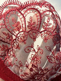 WineRed French-style floral embroidery lace lingerie set, sexy see-through padded support, Valentine's Day party ZA824057