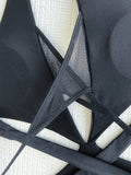 DEKA Women Mesh One-Piece Swimsuit Solid Black V-neck Swimwear Wrap Front Cutout Sexy Monokini Bathing Suits Beachwear