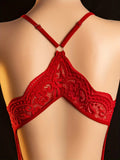 Seductive Blue Lace Hollow Bodysuit for Women - Erotic Teddy Babydoll Dress with Deep V Open Bra and Crotchless Porn Underwear