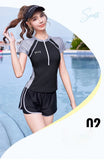 New Short Sleeve High Waist Two Pieces Swimwear Women Swimsuit Hot Spring Surf Bathing Swimming Suit Female Beach Wear