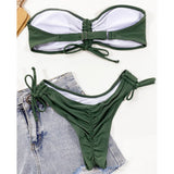 New Sexy Lace Up Scrunch Butt Bandeau Bikini Female Swimsuit Women Swimwear Two-pieces Bikini set Bather Bathing Suit Swim K3189