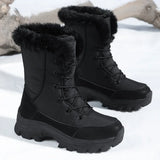 Winter Snow Boots  Women Waterproof Non-Slip Warm Northeast-Style Large Cotton Shoes, Ski , Fleece-Lined,  High-Top Cotton Boots