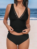 2026 V-neck Mesh Tankini Set Two Pieces Swimsuit Women Swimwear Female Solid Bathers Bathing Swimming Swim Suit Beachwear XXL