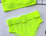 3 Colors Sexy Bikini Bandeau Women Solid Leopard Print High Waist Swimwear Swimsuit Beach Bikini Set Bathing Suit With Waistband