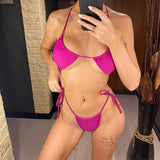 Sexy 11 Color Halter Mini Micro Thong Bikini Female Swimsuit Women Swimwear Two-pieces Bikini set Bather Bathing Suit Swim V4064