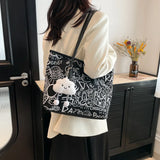 Large Capacity Printed Tote Bag, Fashion and Versatile Casual Single Shoulder Handbag with Pendant, College Style Women's Bags