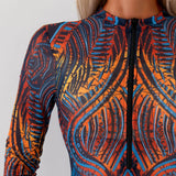 2026 Swimwear Women Long Sleeved Sun Protection One Piece Swimsuit Zip Up Print Sports Bathers Swimming Bodysuit Beach купальник