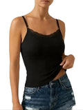 Lace neckline Women Sleeveless Camisole Built-in padding Adjustable thin straps Tank Top Summer Beathable Ladies Vest