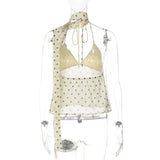 FDYOUI Y2K Bandage Polka Dot Crop Top Women 2026 Summer Sexy Halter Lace-up Camisoles Girls Chic Backless Tanks Tops Streetwear