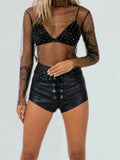 Women See Through T-shirt Rhinestone Mesh Long Sleeve Tops Smock Party Club Beach Sexy Shirts Female Cover-ups