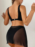 3 Pieces U-ring High Cut Bikini Swimsuit & Split Thigh Beach Skirt Swimwear Women 2026 Bathers Bathing Swimming Suit Female
