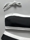 Sexy White Black Patchwork Bikini Set 2026 Women Bandeau Push Up Bra High Waist Swimsuit Beach Bathing Suit Holiday Swimwear