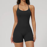 Summer New Hollow Open Back Criss Cross Yoga Jumpsuit Women Outdoor Solid Sleeveless Hip Lifting Pleate Sports Fitness Suits