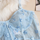 Toucheart Sexy Lingerie Mesh Embroidered Flowers Underwire Fishbone Sexy Floral Transparent Lace Underwear Sexy Lingerie Suit
