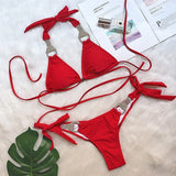 2026 Sexy Bikini Women Luxury Rhinestones Solid Swimwear Swimsuit Female Halter Beach Bikinis Set Bathing Suit Biquinis Feminino