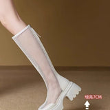 Summer Women Breathable Long Boots Designer Sexy Women Chunky Knee-high Boots Knight Boot Female Mesh