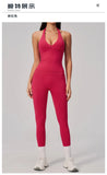 Summer Seamless Yoga Sets Women V Neck Slim Sports Tank Top Fitness Suit Peach Hip High Elasticity Leggings Running Tracksuit