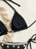 Shell Decoration Halter String Strappy Bikini Women Swimwear Female Swimsuit Two-pieces Bikini Set Ribbed Bathing Suit Swim Lady