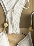 Wrinkled Crinkled Halter Beads Bikini Female Swimsuit Women Swimwear Two-pieces Bikini Set Brazilian Bather Bathing Suit Swim
