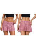 Summer Women Mini Skirts Floral Lace Sheer Elastic Waist A-line Skirt for Beach Vacation Club Cover-ups Streetwear