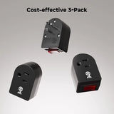 3-Pack Grounded Outlet Switch with On/Off Button, Black - Safe Energy-Saving Adapter