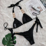 Halter Scrunch Butt Rhintstone Diamond Bikini Women Swimsuit Female Swimwear Two Pieces Bikini Set Brazilian Bathing Suit Swim