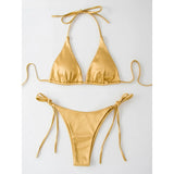 Sexy Satin Halter Brazilian Padded Bikini Female Swimsuit Women Swimwear Two-Pieces Bikini Set Bather Bathing Suit Swim V4966S