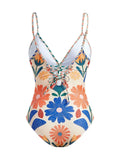 S - XL New Floral Printed With Skirt Women Swimwear V Neck High Leg Cut Bather Bathing Suit Swim One Piece Swimsuit Female K8041