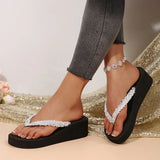 Fashion Sequins Platform Flip Flops Women New Lightweight Wedge Slippers Female Summer Beach Med Heel Non Slip Slides Mujer