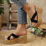 2026 Wedges Slippers Women Summer Plus Size 43 Chunky Platform Sandals Woman Comfortable Cross Strap High Heeled Sandals Female