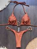 Sparkling Metal Ring Halter Extreme Mini Thong Bikini Female Swimsuit Women Swimwear Two-pieces Bikini Set Bathing Suit Swim