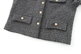 Foridol Tweed Knitted Dark Grey Blazer Coat Women Autumn Winter Gingham Short Coat Office Lady Vintage Buttons Veste