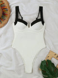Push Up One Piece Swimsuit Women Backless Bodysuit Black White Swimwear Thong Beach Wear 2025 Contrast Color Bathing Suits Pool