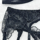 sexy lingerie embroidered see-through mesh bra with underwire four-piece set