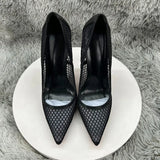 Women's Black Mesh Stiletto Pumps  Pointed Toe Hollow-Out High Heels, Sexy Sheer Dress Shoes for Party, Club, and Evening Even