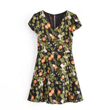 French Style Vintage Lemon Leaf Printed Green Dress Sexy Slip Midi Sleeveless Tank Dress Chiffon Women Holiday Elegant Dress