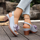 Summer Flower Decor Thick Heeled Sandals Women Plus Size 43 Lightweight High Heel Sandals Woman Back Strap Peep Toe Sandles 2026