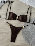 Sexy Metal Ring Bikini Women Swimwear Female Swimsuit Two-Pieces Bikini Set High Cut Leg Padded Bather Bathing Suit Swim V8311