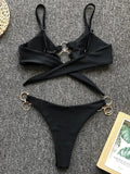 Metal Rings Bikinis Hollow Out Bikini Women Swimsuit Female Brazilian Swimwear Two Pieces Bikini Set High Cut Bathing Suit Swim