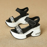 Sequin Chunky Wedges Sandals Women Plus Size 42 High Heel Platform Sandles Woman Comfy Thick Bottom Heighten Gladiator Sandalias